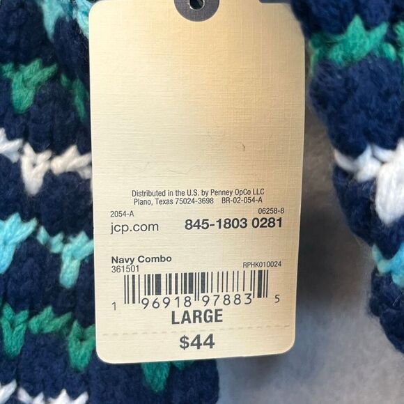 NWT ST. JOHN’S BAY Women’s Cable Knit Sweater Sz Large Crew Neck Blue White LS - Picture 8 of 12